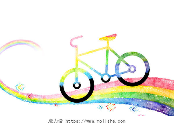 水彩彩色自行车运动素材